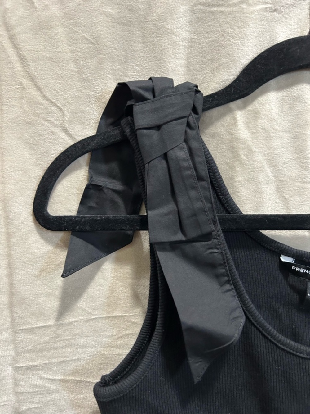 French Connection Black Ribbed Tank with Tie Shoulder Straps - Picture 2 of 4